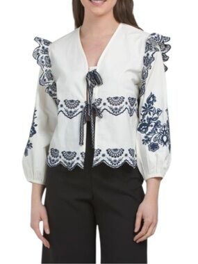 SOLITAIRE Embroidered Tie Blouse